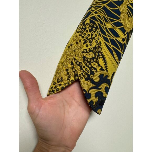 H & M Mustard Yellow/Peacock Blue 3/4 Sleeve Abstract Print Dress, Sz 8 - Picture 4 of 9